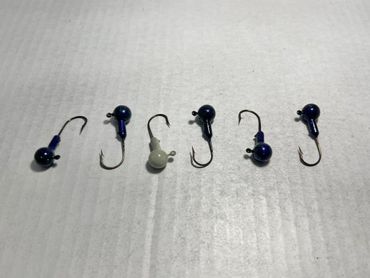 Powder Coated 1/4 oz Ball Head Jigs - Junebug + Bonus Glow In The Dark